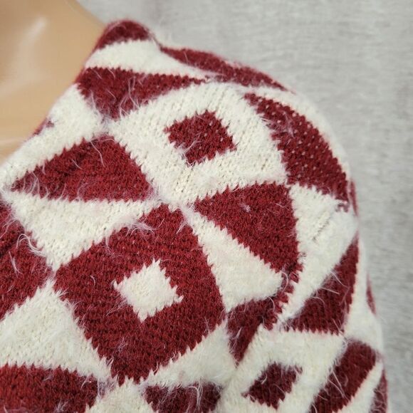 Carapace Longline Cardigan Maroon and White Geometric Aztec Pattern Women's S - Picture 7 of 12
